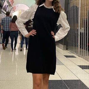 Black knit dress with white collar